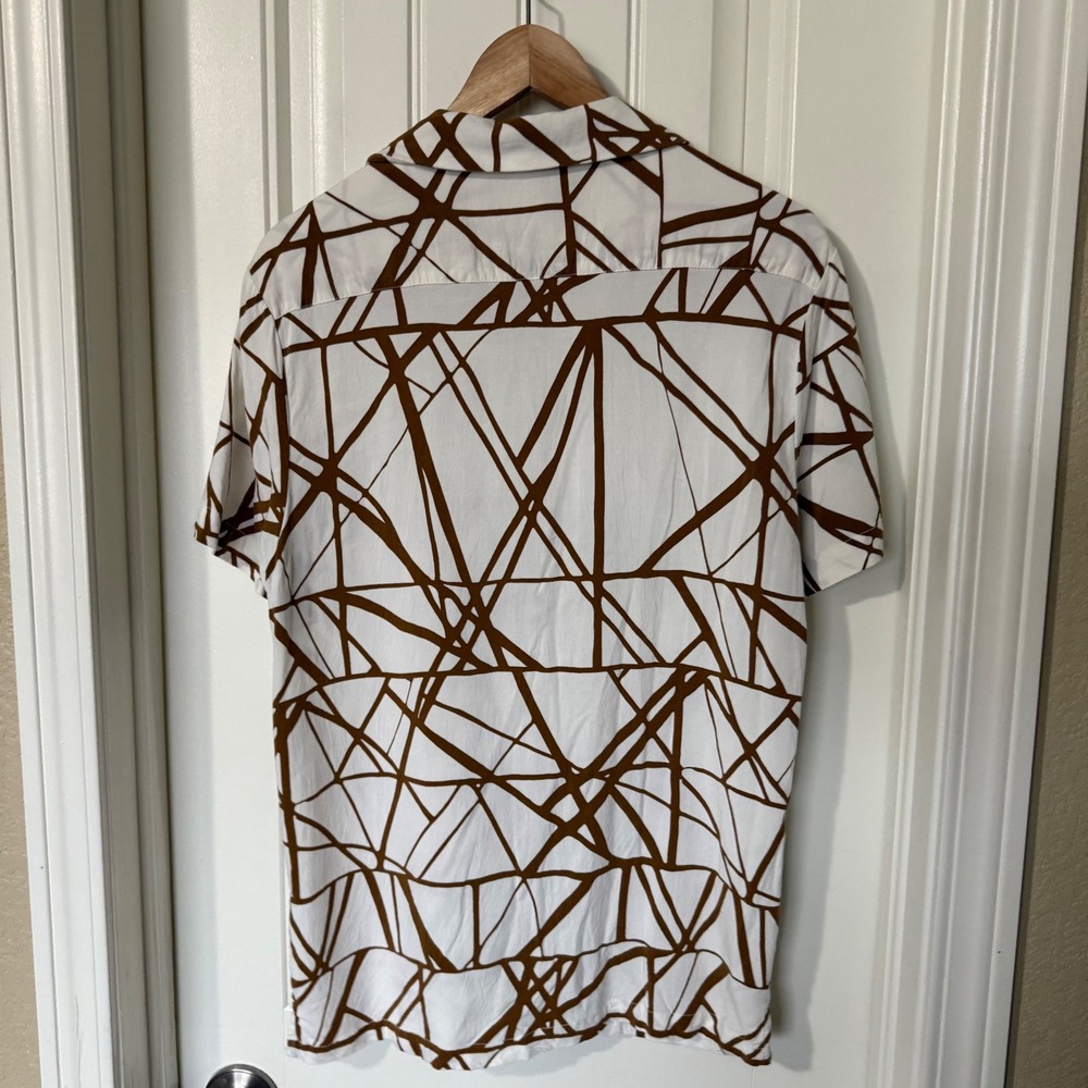 Denim & Flower Button Down Mens L White Brown Excellent Geometric Viscose Shirt - Picture 6 of 8